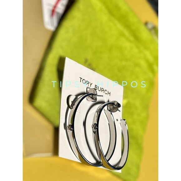 Tory Burch Silver Hoop Earrings With Logo Studs - Shine Bright Like A Tory - Picture 5 of 5